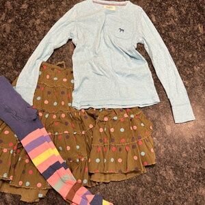Mini Boden Skirt, LS Tshirt and Tights - Girls size 7-8Y